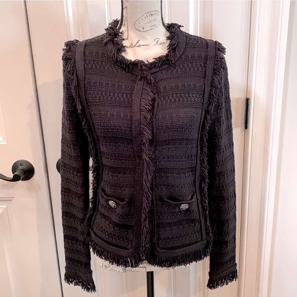 AMARYLLIS Navy and Black Knit Sweater Cardigan Lady Jacket  Size XS *EUC*